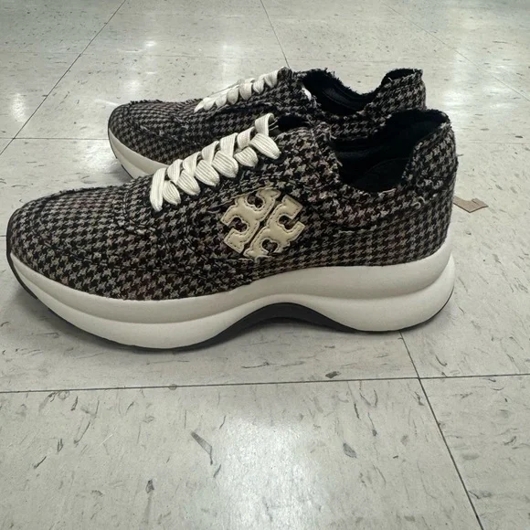 Tory Burch Houndstooth Sneakers - Black, White, and Brown - Picture 11 of 15